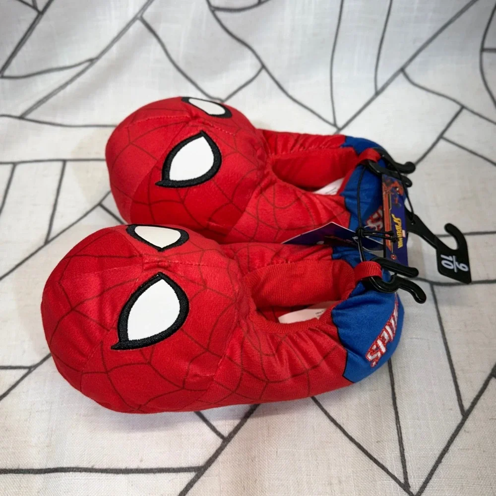 Marvel Spider-Man Slippers Size 9/10 Red Blue Toddler Boys Plush House Shoes